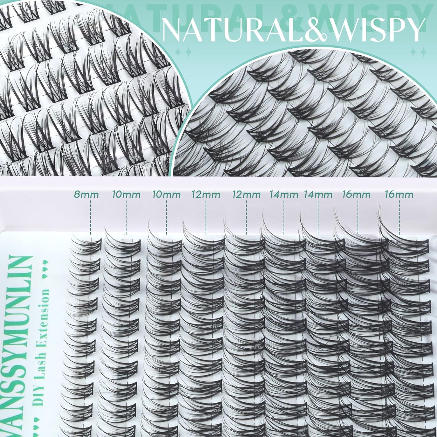 Wispy Lash Clusters Kit Natural Lash Extension Kit 8-16Mm Cluster Eyelash Extensions Kit Individual Lashes C Curl Eyelash Clusters Lashes Kit with Lash Bond and Seal, Lash Tweezers for Self Use