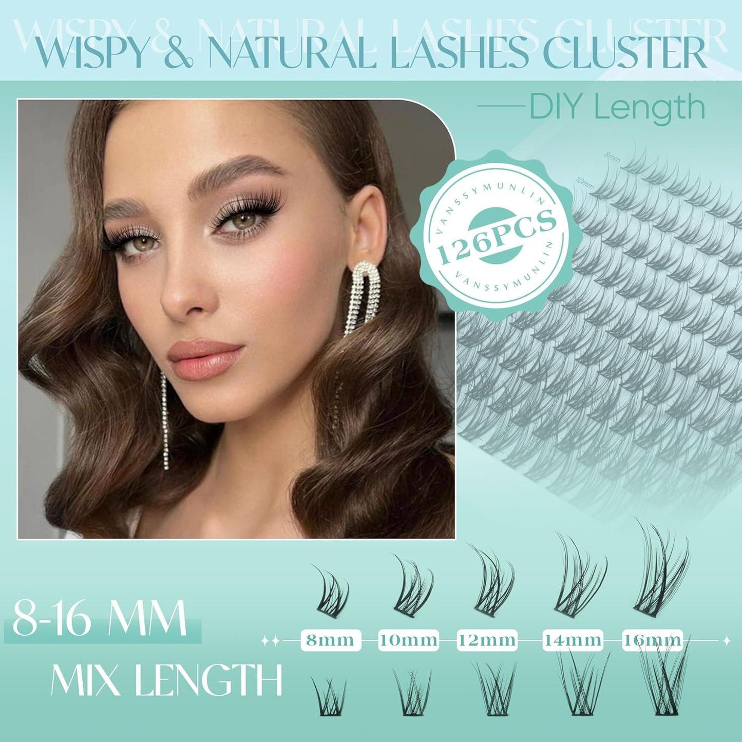 Wispy Lash Clusters Kit Natural Lash Extension Kit 8-16Mm Cluster Eyelash Extensions Kit Individual Lashes C Curl Eyelash Clusters Lashes Kit with Lash Bond and Seal, Lash Tweezers for Self Use